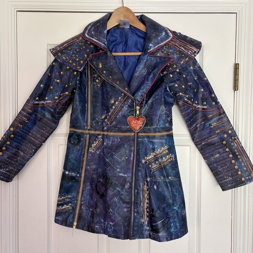Disney Descendants 11/12 Evie Halloween costume Faux Leather Trench Coat Jacket